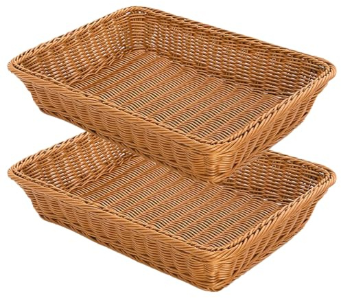 RT&BS 2 Pezzi Cestino da Pane in Vimini Rettangolare, Cesti da Frutta in Vimini, Cestino Espositivo, Cesto da Conservazione Intrecciato a Mano per Pane, Verdura, Frutta, Snack (Marrone, M)