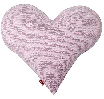 POWER INN Herzkissen groß ca. 50x43cm | Geschenk zur Hochzeit, Muttertag oder Valentinstag | Dekokissen und Kuschelkissen in Herzform | Stoff 100% Baumwolle | (Weiß mit pinken Dreiecken)