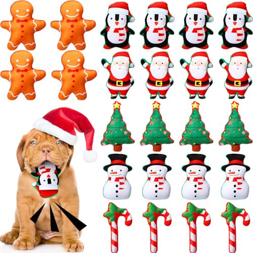 Leyndo 24 Stück Weihnachten Quietschendes Hundespielzeug Bulk Xmas Gefüllte Plüsch Hundespielzeug Hund Interaktives Zahnen Kauspielzeug für Weihnachten Kleine Mittlere Große Hunde Welpen Haustier