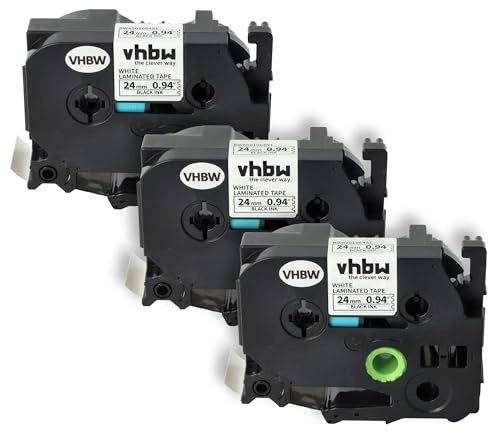 vhbw 3x Schriftband-Kassette kompatibel mit Brother P-Touch H 500 Li | H 500, E 500 VP, PT-1400, P 700 Etiketten-Drucker 8m x 24mm Schwarz auf Weiß
