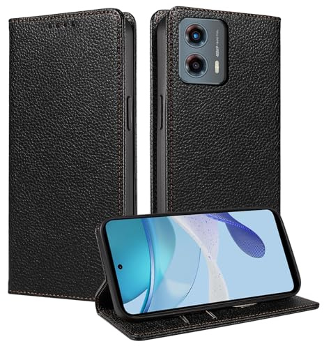 FERLAN Funda para Motorola Moto Edge 40 Neo,Funda Protectora de Cuero Genuino con Bloqueo RFID [100% Cuero Genuino] Flip Teléfono Caso con Ranuras para Tarjetas Funda Moto Edge 40 Neo (Negro)