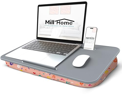 Bureau pour ordinateur portable avec coussin, amovible et lavable, convient pour ordinateur portable jusqu'à 17, fente pour tablette et stoppeur, utilisé comme bureau d'ordinateur portable Millhome