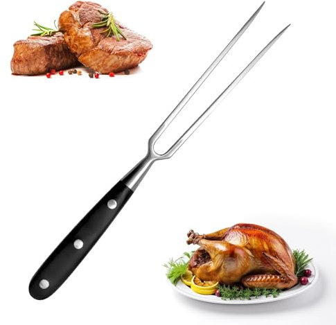 Fleischgabel Aus Rostfreiem 30CM, Tranchiergabel mit Schwarz Holzgriff, Bratengabel, Grillgabel, Multifunktionales Kochgabel, für Grill Küche Truthahn Rindfleisch Braten Abendessen
