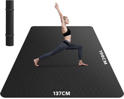 HAPBEAR Large Yoga Mat for Women- 183×116cm×6mm/183×122cm×8mm,TPE Non-Slip, Durable, Extra Large Thick Wide Exercise Mat for Pilates, Gym, Workout, Home,Fitness, (Barefoot Exercise)