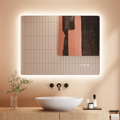Dripex Badezimmerspiegel Led Badspiegel, Rechteckig, Touch-Schalter, Dimmbar, 3 Lichtfarbe Einstellbare Spiegel Bad mit Beleuchtung, Vertikal, Horizontal Montage Wandspiegel, Beschlagfrei 60x80 cm