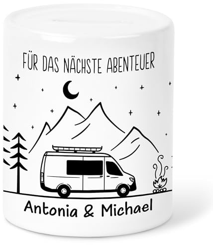 Camper Spardose personalisiert als Reisekasse für den Wohnwagen | Personalisiert, hochwertige Keramik, spülmaschinen- & mikrowellengeeignet, Wohnmobil Motiv