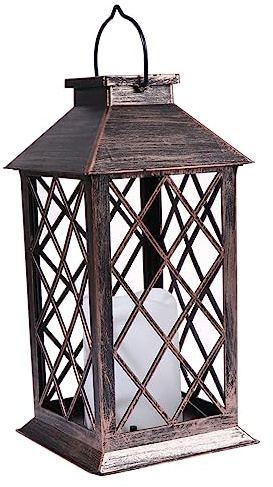KONTONTY Solar Candle Wind Lamp Outdoor Solar Lantern for Garden Decoration Copper Color Hanging Light Warm Lighting for Courtyard and Party
