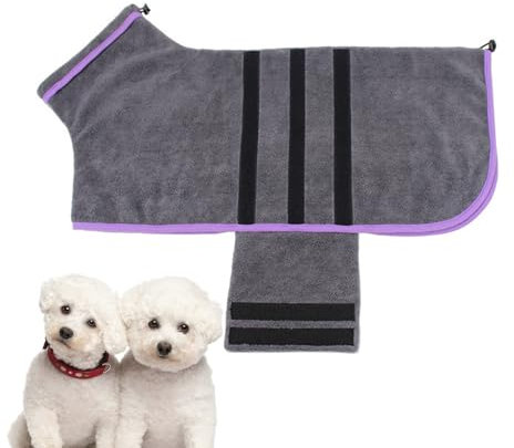 PJDDP Hunde-Trockenmantel, Hundehandtuch, Bademantel, Mikrofaser-Badetuch, Einstellbar Hundehandtuch Mit Klettverschluss Für Große Mittelgroße Und Kleine Hunde,Grau,XXL