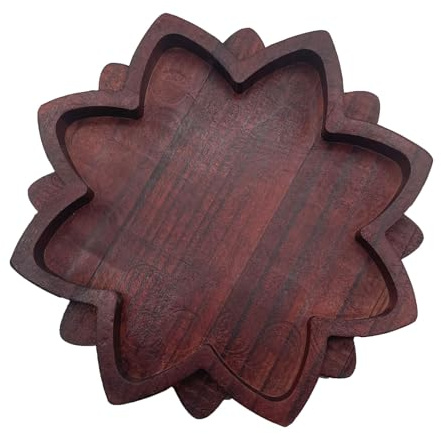 ZHU YU CHUN 1 PC Lotus Crystal Decorated Wooden Tray Mandala Crystal Holder Stone Tray Wooden Jewelry Board Shelf Healing Organizer