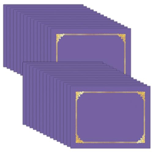 HAUTOCO Paquete de 30 soportes para certificados, soportes para diploma morados, cubiertas de premios de documentos, carpetas de certificados con borde de lámina dorada para tamaño carta de 8.5 x 11