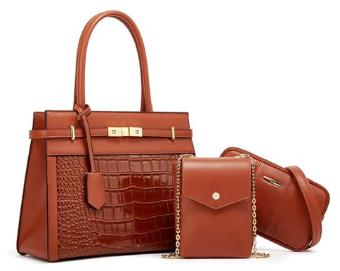 NICOLE & DORIS Elegante Handtasche Damen Kroko Handtaschen 3er Set Shopper Schultertasche PU Leder Umhängetasche Handytasche Tote Tasche für Büro Schule Einkauf