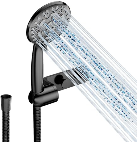 Cobbe Duschkopf mit Schlauch und Halterung, Hochdruck Duschkopf mit 8 Strahlarten, Universeller, Leistungsstarker Druckerhöhend, Wassersparend bei niedrigem Wasserdruck, Schwarz