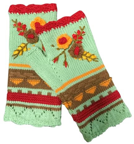 FGUUTYM Hand Embroidered Winter Gloves for Women Knitted Gloves Floral Gloves Warm Winter Gloves Hand Woven Gloves Slaves Outfit Latex, red, One Size