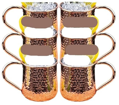 Lot de 6 tasses à cocktail Moscow Mule en acier inoxydable martelé plaqué cuivre pour bière, café, bar (laiton)