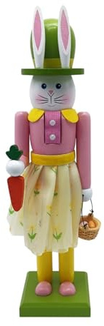 Amagogo Osterhasen -Nussknacker -Holznuss -Nussknacker -Figur, Wohnkultur, Sammler -Osterdekoration Kaninchenverzierung für Ostern Ostern, Rosa