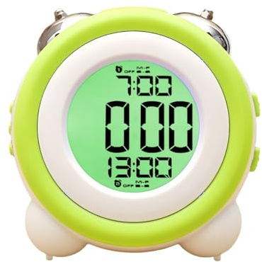 YHFITN Sveglia super rumorosa, doppia campana a batteria con funzione snooze, modalità silenziosa, calendario data e settimana, design retrò, adatta per l'ufficio domestico (Verde)