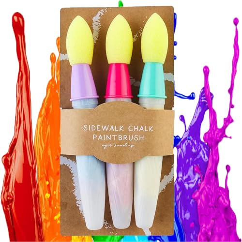 Sidewalk Chalk Paint Brushes for Kids, 3pcs Giant Pavement Chalks, Washable Children Chalk Paint Art Toy Set, Add Water to The Brush and Use Washable, Easy to Clean, for Street Art (color)