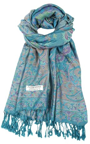 CRFASIBE Sciarpa Pashmina per Donna, Scialle Caldo Invernale, Moda 200x70cm Stola Motivo Paisley, Elegante Lunga Stampate Foulard per Feste e Natale (Verde Scuro)