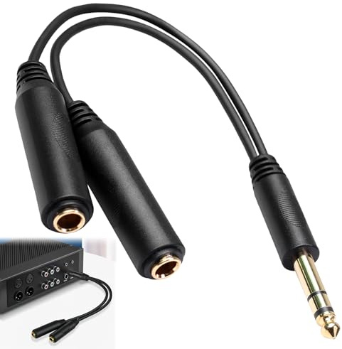 teasteam Adattatore jack da 6,35 mm Cavo Y Audio 25 cm | 1 jack da 6,35 mm maschio a 2 jack da 6,35 mm femmina, splitter audio, per amplificatore, mixer, pianoforte digitale, cuffie