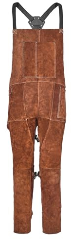 VEVOR Tablier de Soudage Jambe Fendue, Pantalon de Soudage Cuir de Vachette, Tablier de Soudeur Résistant à Chaleur avec 3 Poches pour Hommes, Femmes, de Travail du Bois, Jardinage, Forge, Taille M