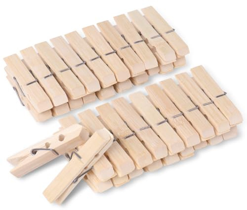 Chyaya 40 Pack Natural Wooden Pegs,Heavy-Duty Clothes Pegs with Spring,Pegs for Washing Line for Photos & Craft,DIY,Laundry,Food Packaging,Home Organization - Rust-Resistant
