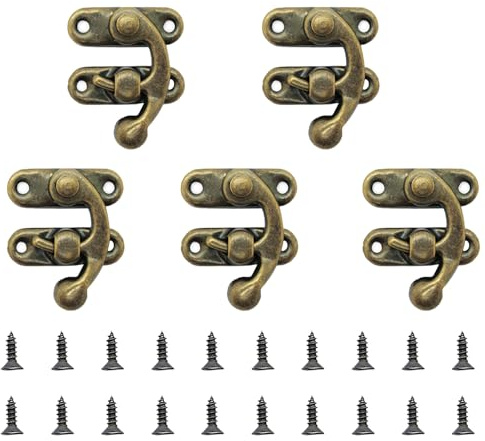 5 unidades de cierres antiguos para cajas, cierre rápido, 42 x 37 mm, con tornillos, cierre de metal en bronce para cajas, armarios y cajas decorativas