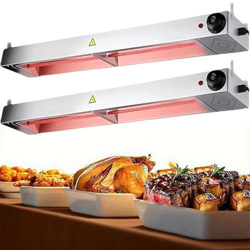 BOVDC Lampada Riscaldante Cucina Temperatura Regolabile 30-80℃ (2pc,90cm) | Lampada Riscaldante per Alimenti Sospesa in Acciaio Inox, Lampada Scaldavivande Ristorante per Ristoranti, Hotel a Buffet