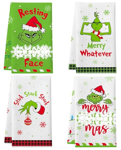 Weihnachten Küchentücher,4PCS Geschirrtuch Weihnachten,Lustigen Urlaub Geschirrtücher 40*48cm,Weihnachts Bad Handtücher,Super Saugfähige küchentücher,weihnachten Home Decorations,Cute Xmas Geschenke