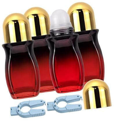 Shuade 4 botellas de vidrio aromáticas de 50 ml, resistentes a fugas, tapa dorada, dispensador de perfumes, contenedor de aceite esencial fácil de llenar