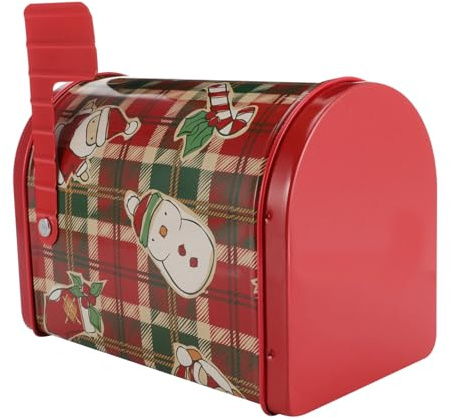 FONDOTIN Caja Metálica con Diseño de Buzón Navideño para Almacenamiento y de Dulces Caja de Hojalata Decorativa con Colores Brillantes para Fiestas de Navidad para y Galletas