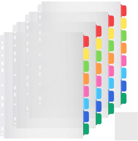 Thboxes 32 Pack A4 Ring Binder Dividers, Transparent Plastic Sleeves with Tabs Binder Pocket Coloured Multi Hole A4 Punched Pockets for 2/3/4 Files Ring Binders Office School Index Dividers