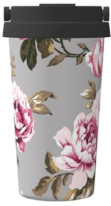 InOmak Tulipano rosa vintage shabby chic,Tazza da caffè da 500 ml, bottiglia d'acqua in acciaio inossidabile isolata, tazza da caffè portatile