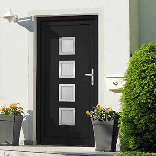 QJBSAVVA Anthrazit 98x190 PVC-Tür 5-Punkt-Sicherheitsverriegelung 3D-Scharniere Alu-Schwelle 1,2mm Stahlverstärkung Energiesparend Haus/Nebeneingang