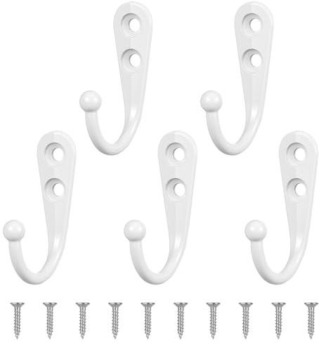 XKQYX 5 Piezas Ganchos Percheros de Pared, Vintage Perchas Pareds (blanco) | Ganchos Pareds, Colgadores Pared de Retro, Gancho para Colgar Ropa Abrigos Llave Cocina Baños Armarios, Con Tornillos