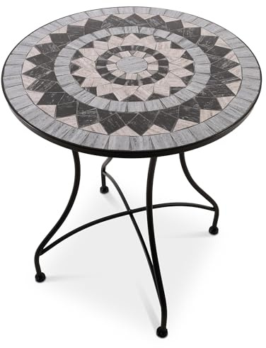 Raburg Mayla Mosaik-Gartentisch, rund, 60cm Ø, Metall, Anthrazit/Grau/Blau | Mosaikmuster, mediterranes Flair, liebevolle Handarbeit, für Garten, Balkon und Terrasse