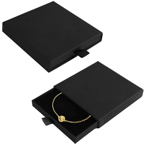 Geschenkbox für Schmuck, 9×9×1,7 cm, Schwarz, Kleine Schmuckschachtel, Geschenkschachtel Klein aus Stabilem Karton für Ketten, Ringe und Ohrringe, Elegante Schmuck Schatulle für besondere Anlässe