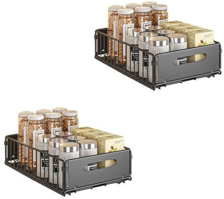 Lot de 2 Rangement Sous Evier En Inox-Tiroir Coulissant Cuisine,Rangement Cuisine Avec Garde-Corps,Multifonction Rangement Et Organisation De Cuisine Pour Cuisine/Salle De Bain.(37.5x24.5x10cm)
