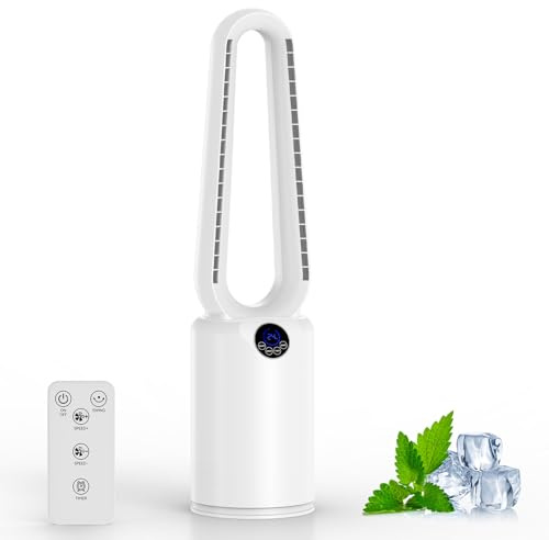 DoXtreme Bladeless fan 8m/s Airflow, 24 Speeds 90° Oscillating Tower Fan with Remote Control & 12H Timer, Portable Quiet Cooler for Home Office Bedroom, Easy-Clean Carbon Filter, 1.6m Cord
