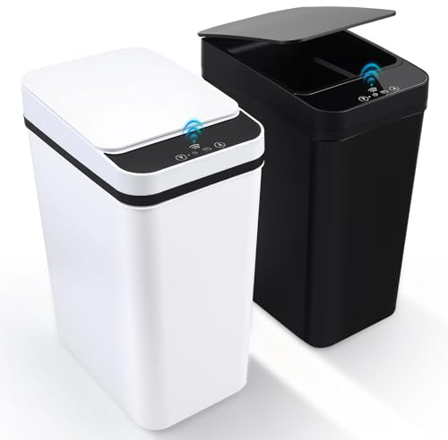 MINENICE 2er Set Mülleimer Bad mit Sensor, 10L Automatischer Mülleimer mit Deckel, Wasserdichter Elektrischer Mülleimer für Büro, Schlafzimmer, Küchen, Badezimmer