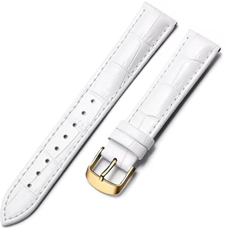 FYYFS Klockarmband Läderarmband 18mm 20mm 22mm Klocktillbehör Högkvalitativt Svart Guldspänne Klockband(White-G,20mm)