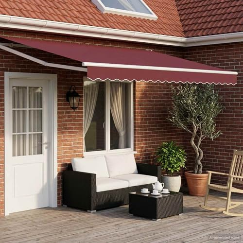 Ordellia Tenda da sole manuale con braccio articolato a LED, 5 x 3 m, tessuto in poliestere resistente alle intemperie, telaio in alluminio verniciato a polvere, estensibile con manovella, ideale per