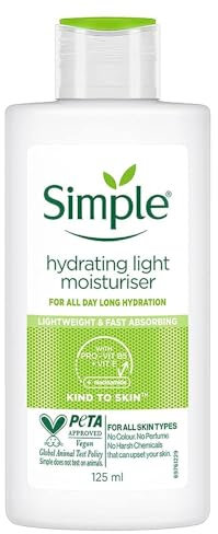 Simple Kind to Skin Hydrating Light Moisturiser Skin Care Product with Pro-Vitamins B5 and E for 12-Hour Moisturisation 125 ml