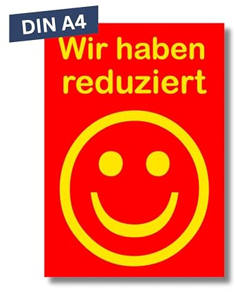 Pokornys – 10x DIN A4 Werbeplakat “Wir haben reduziert” als Kundenstopper für diverse Ladengeschäfte I Werbeschild/Aufsteller für Aktionsartikel & reduzierte Ware I Rabatt Plakat in Rot/Gelb