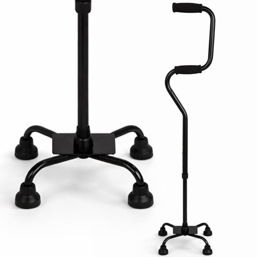 HealthSmart Quad Walking Cane, Sit To Stand Walker, Adjustable Canes for Men, Canes for Women, FSA HSA Eligible with Quad Base, Foam Handles Quad Cane, Black