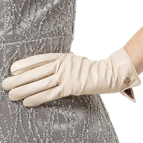 Nappaglo Damen Italienisches Lammfell Leder Handschuhe Touchscreen Winter Warm Langes Fleecefutter Handschuhe
