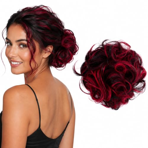 CAISHA Scrunchie Haarteil Dutt Voluminös Haargummi Rot Mix G30E
