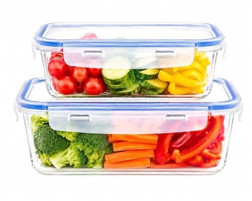 Sendez 2er Set 1,5 L und 1000ml Frischhaltedosen Glasbehälter Glas Lunchbox Vorratsdosen Brotdose luftdicht BPA-frei mit 4-fach-Klick-Verschluss Silikon-Dichtungsring