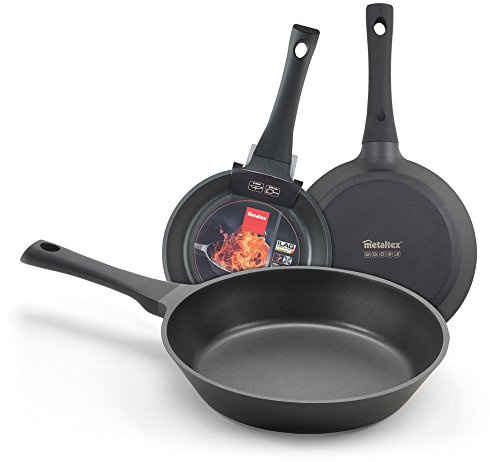 Metaltex XPERT-Lote 3 Sartenes Aluminio Fundido, 18 + 22 + 26 cm, Antiadherente ILAG 3 Capas, Full Induction válido para Todo Tipo de cocinas