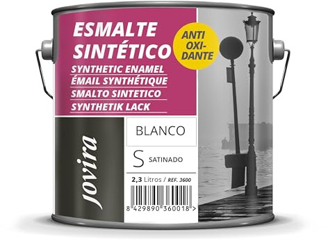 JOVIRA PINTURAS Esmalte Sintético Antioxidante. Esmalte directo sobre oxido. Para la protección y decoración de superficies de madera, hierro y acero. Satinado (2,3 Litros, Blanco)