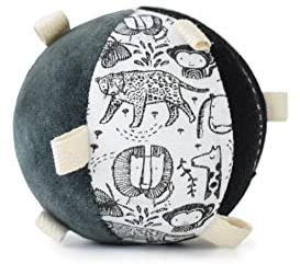 Wee Gallery Taggy Ball with Rattle, Soft Sensory Baby Toy, Sensory Ball with Organic Cotton Fabric, Little Tags & Gentle Rattle for Tummy Time, Grasping & Developmental Play, Wild